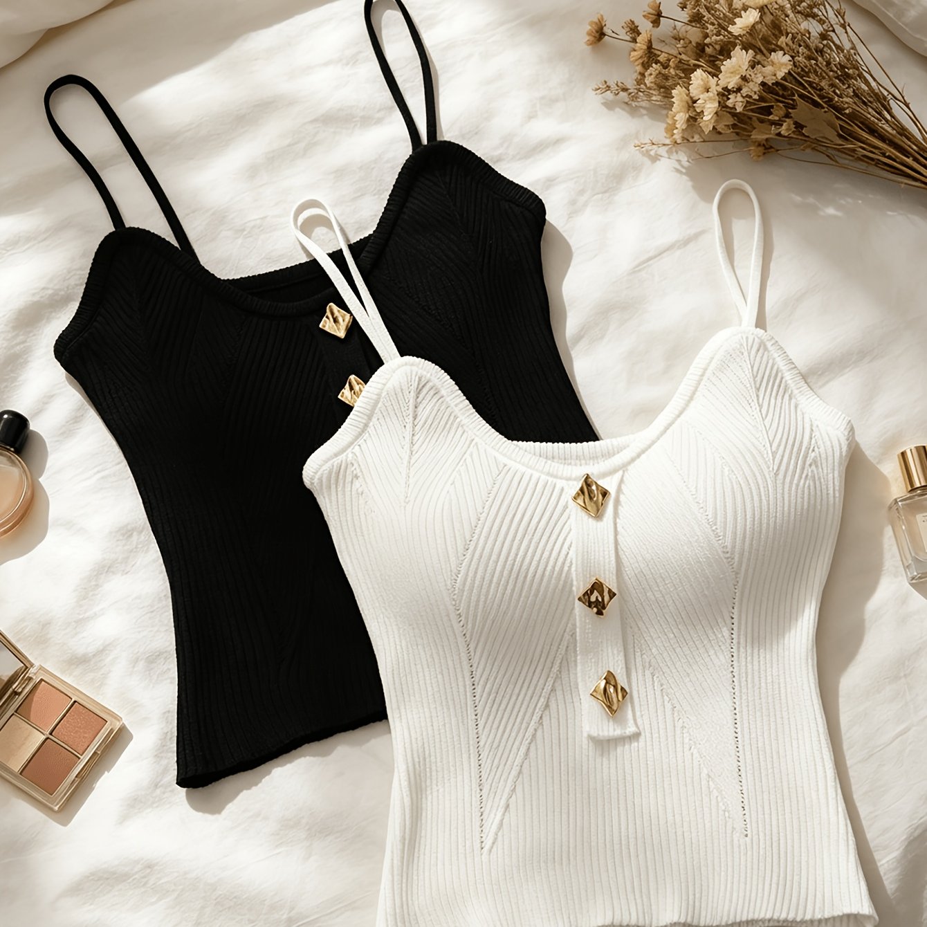 TEMU 2pcs Set Little Dress Style Knit Cami Top Outer Wear Sleeveless Backless Short Top Tank Top Base Layer, For Teenager, For Teenager