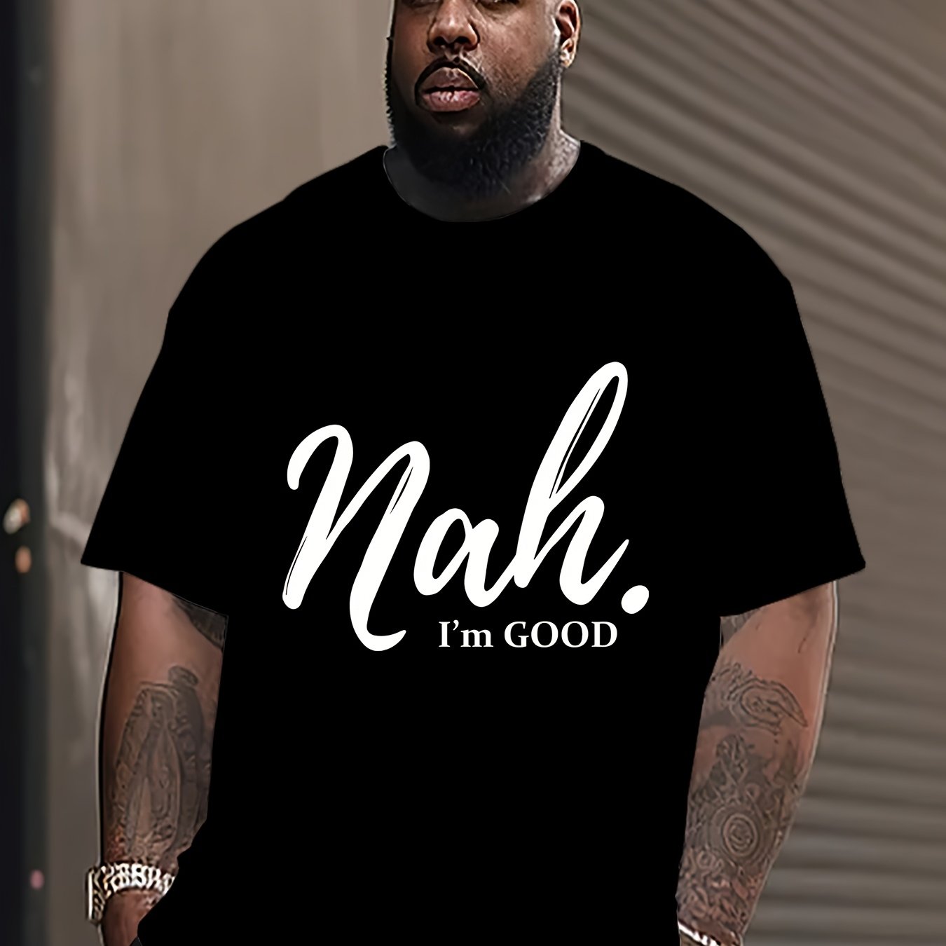 TEMU Plus Size Men's Summer Outdoor Sports Short-sleeve T-shirt Featuring ' Great, I'm To . '
