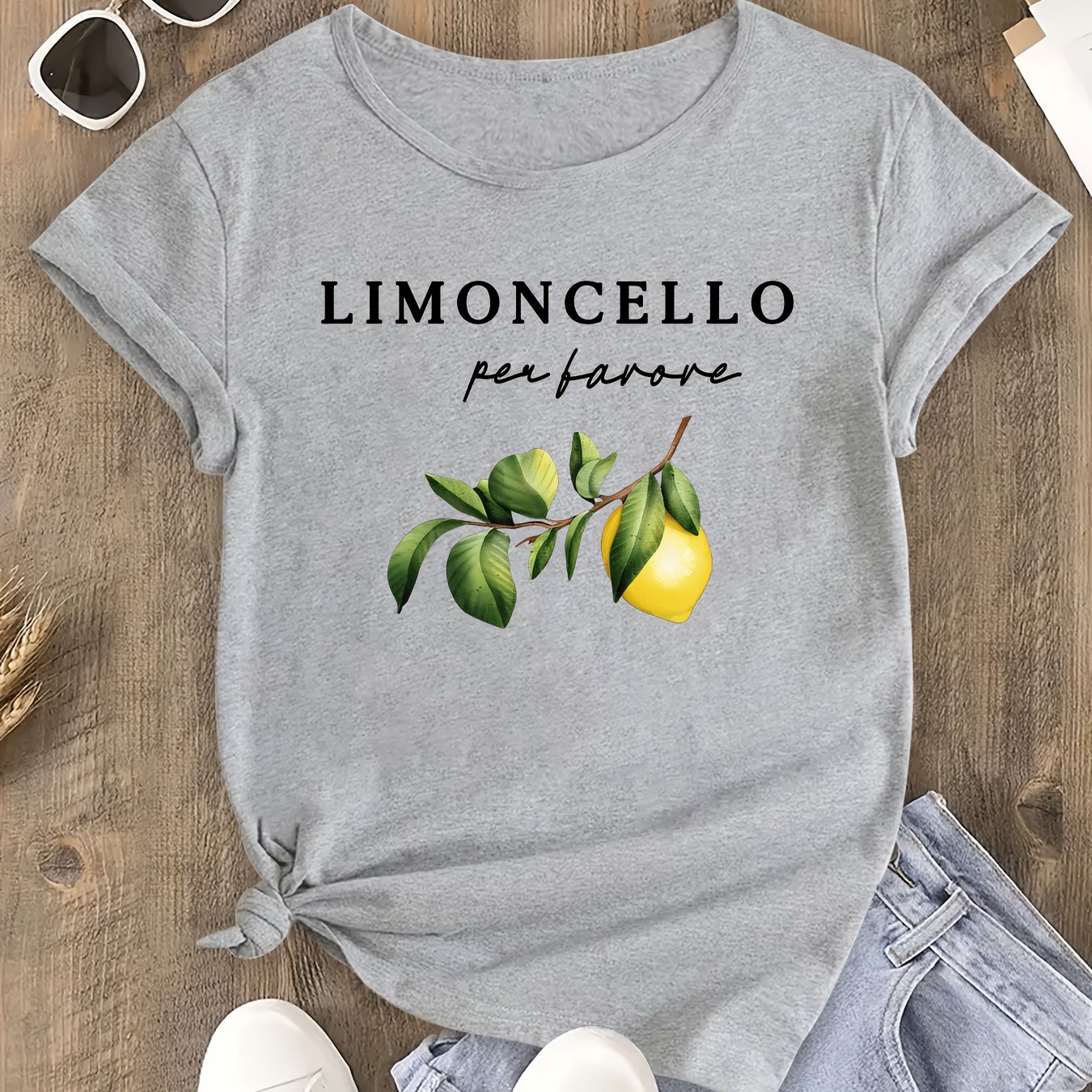 TEMU Limoncello A Lemon Fashion Summer Sports Top Versatile Crew Neck Short Sleeve T-shirt