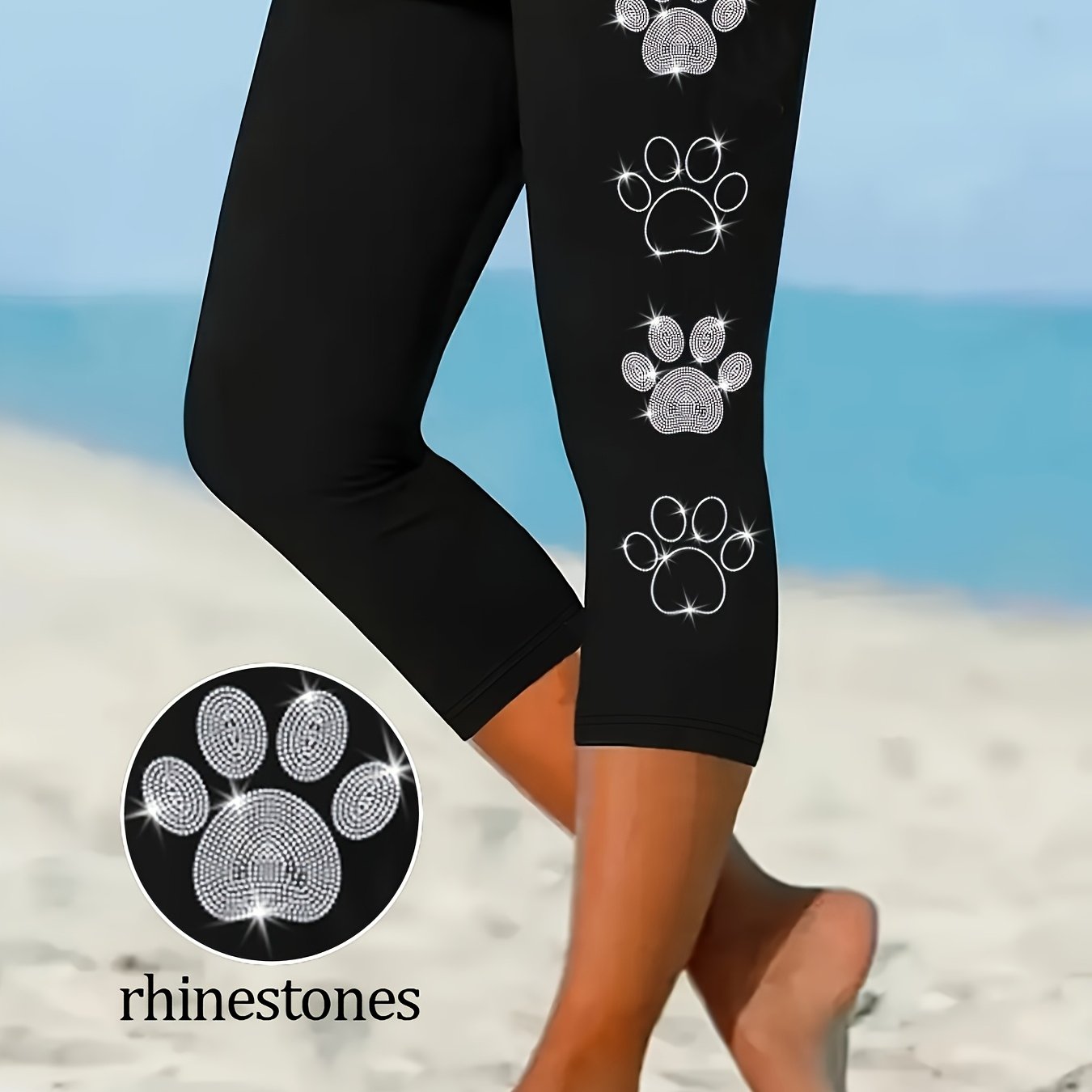 Women's Capri Pants Leggings, Rhinestone-embellished Tights