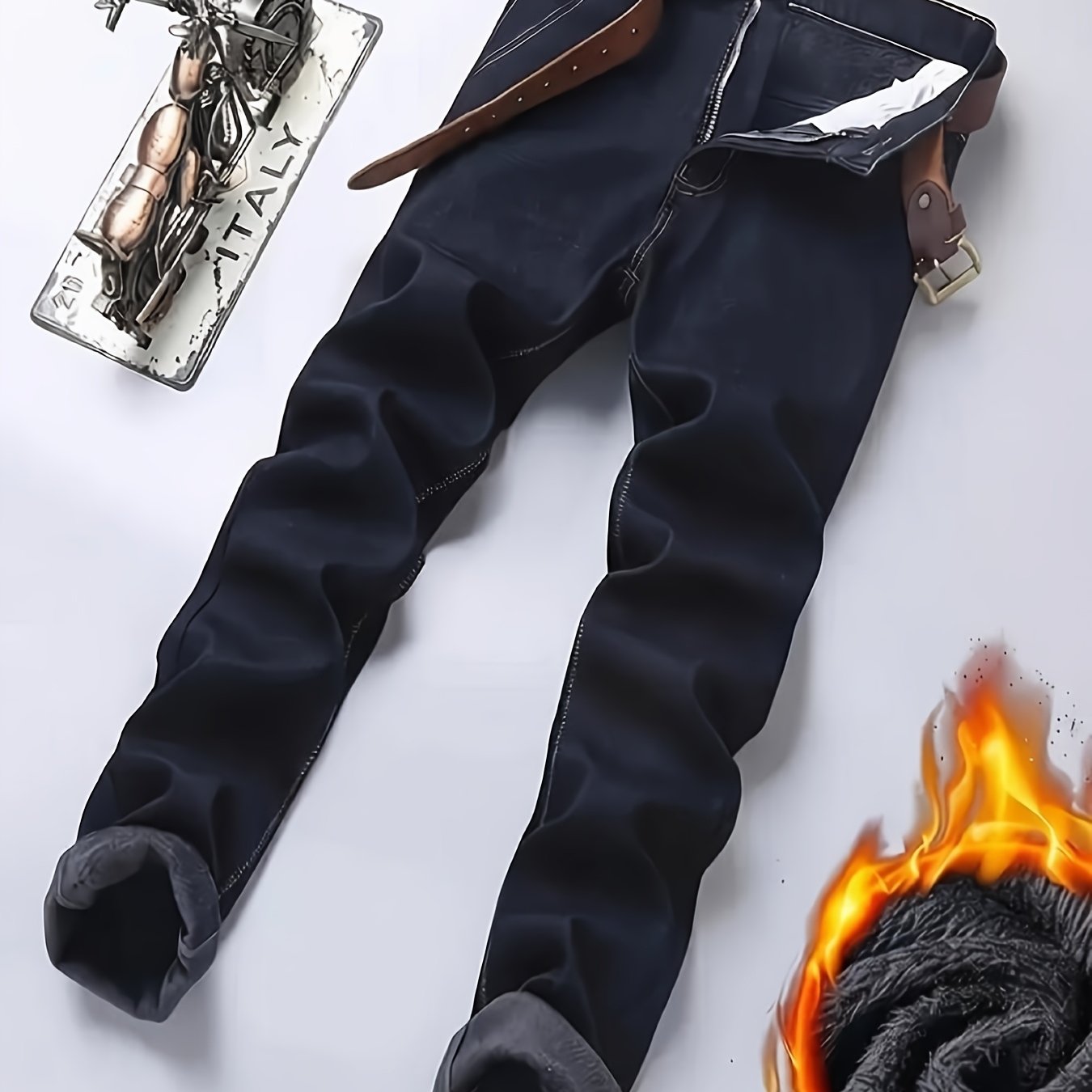 TEMU Thickened And Fleece Men's Jeans For Autumn And Winter Offer Strong And Wind And Cold Resistance. Are Suitable For Business And Casual Wear, And