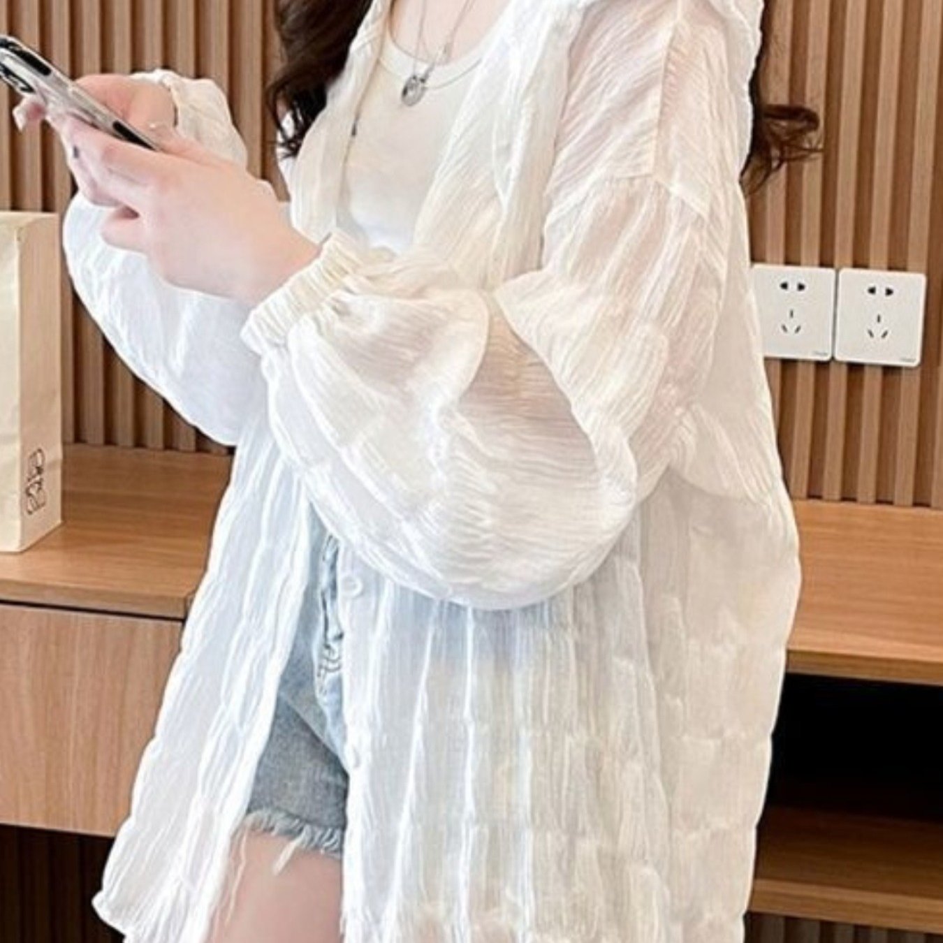 TEMU 【新作】夏 レディース パーカー 軽量 薄手 ジップアップ ゆったり ミディ丈 韓国風 おしゃれ アウトドア デイリー