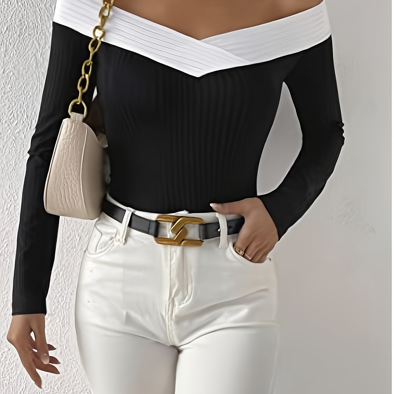 Image of Elegant Off-shoulder Slim Fit Fashionable Spring And Autumn Women's T-shirt Long-sleeved Shirt
