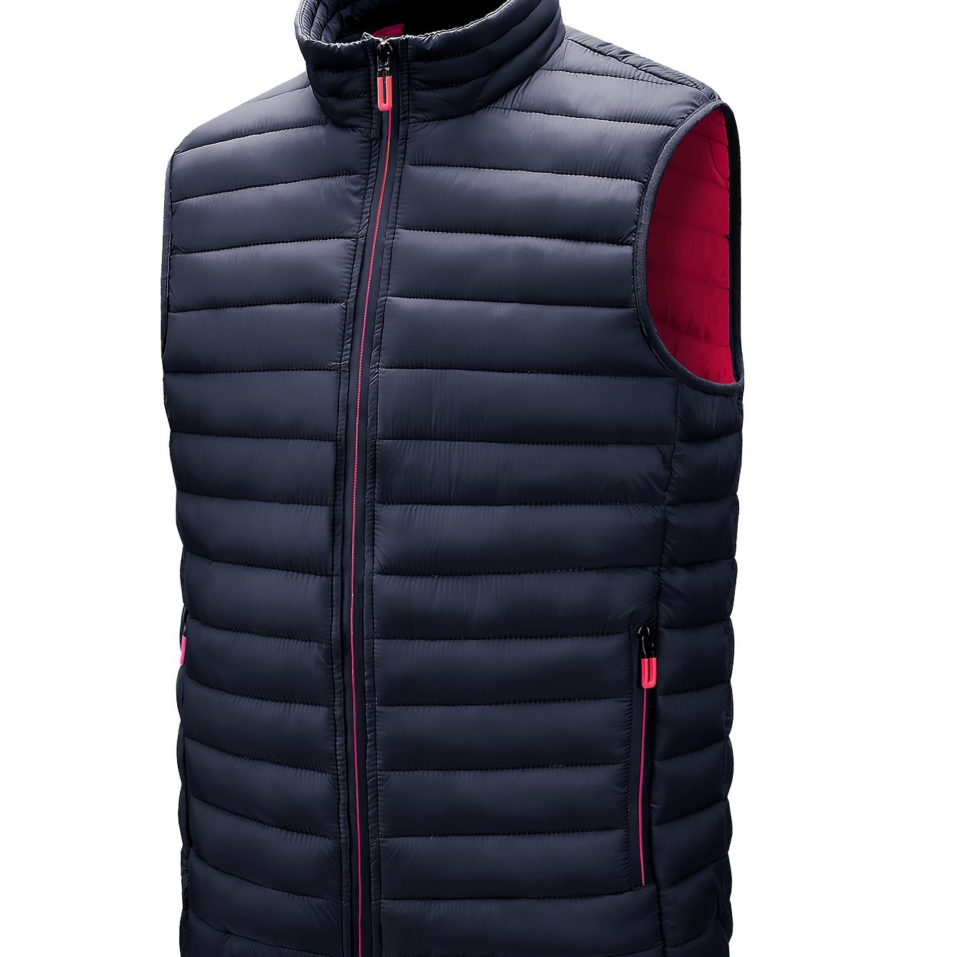 TEMU Men's Lightweight Vest, Men's Jacket, Autumn And Winter Vest, Collar Solid Color Casual Zipper Pocket Vest