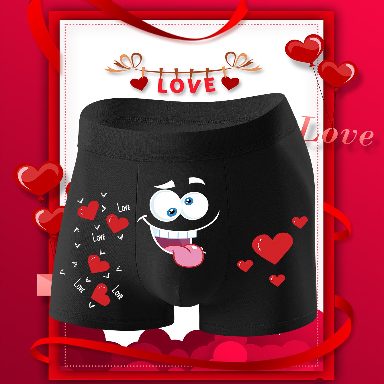 E-shop 1 Stück Herren-Boxershorts mit "I LOVE YOU My Girlfriend"-Grafik - Bequem, hohe Elastizität, atmungsaktiv, dünner Strickstoff,