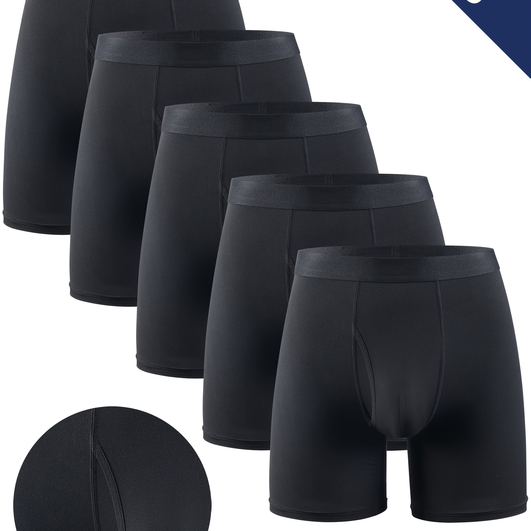 E-shop 5-Pack Herren Langboxershorts, Mittlere Taille Schwarze Unterwäsche für Männer, Ganzjahres Feuchtigkeitsableitend Atmungsaktiv Student Teen