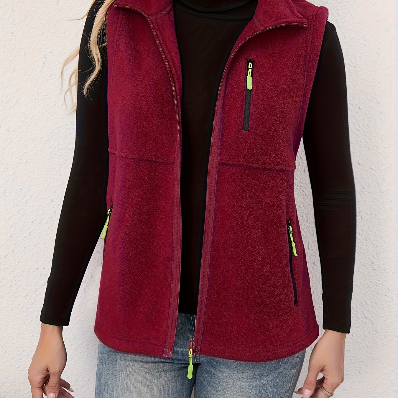 TEMU 1pc Autumn/winter New Women's Outdoor Hiking Jogging Casual Sport Vest, Fashion Zipper Slant Pocket Cardigan Vest, Christmas Gift