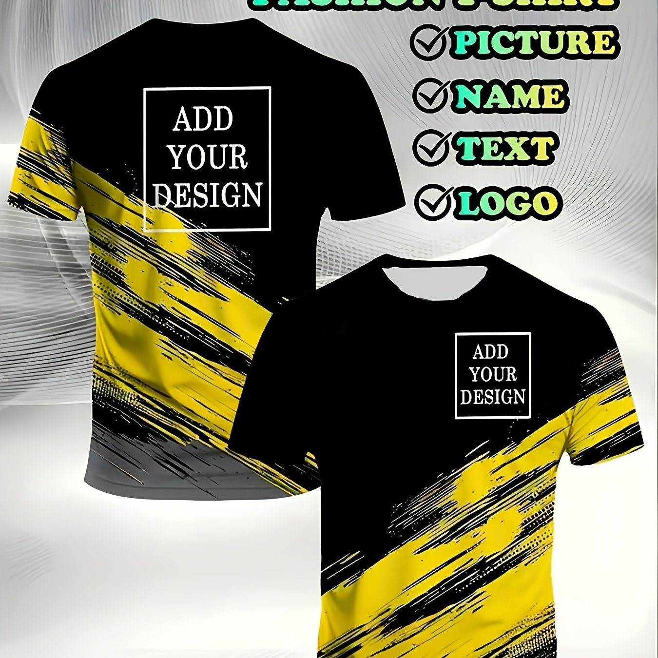 TEMU Camiseta personalizada para hombre con estampado de /texto/logo - Diseño de a rayas, adecuada para fitness, uniformes de equipo promocionales -