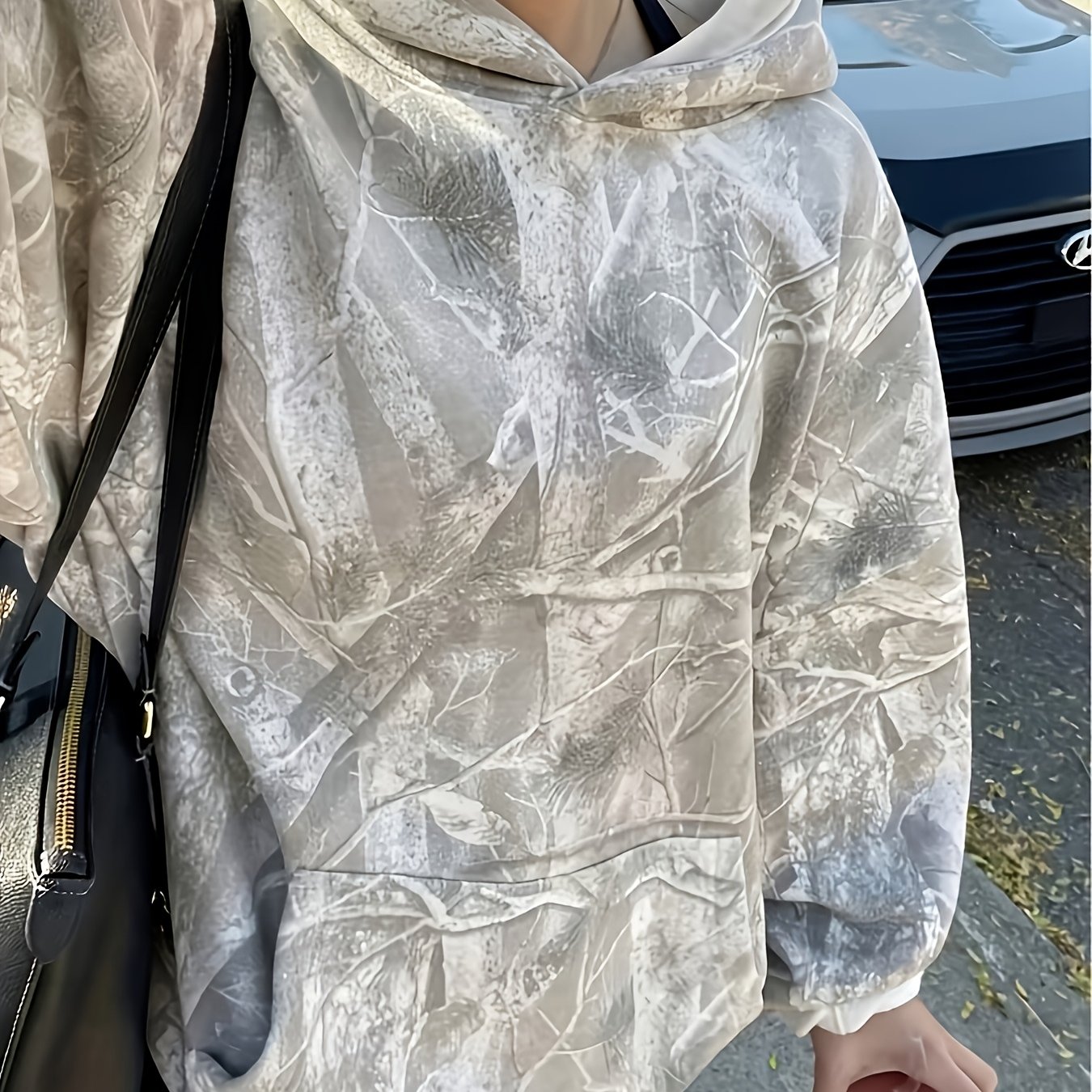 TEMU Sweat à capuche camouflage feuille d'érable pour femmes, sweat à capuche surimposé avec motif de branche surdimensionné, pull décontracté