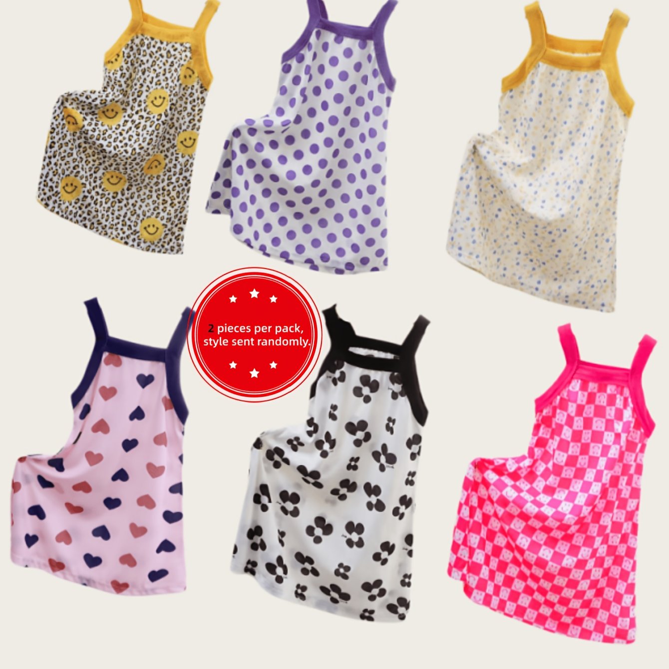 Temu – TEMU 6 Patterns ( 2pcs) – Summer Fashionable Girls’ Dresses, Beach Dresses, New Style, Vest Dresses, Cake Dresses, Perfect For Beach Vacations
