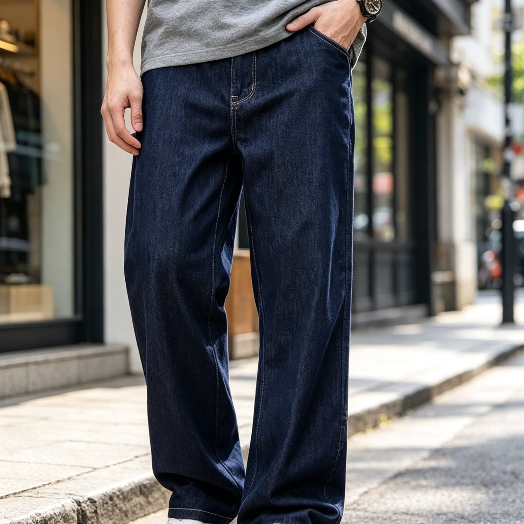 TEMU Men's For Casual Loose Denim Jeans, Heavy Wash Watered- Classic Western Cowboy , Trendy And Fashionable, Versatile For , Machine Washable, With