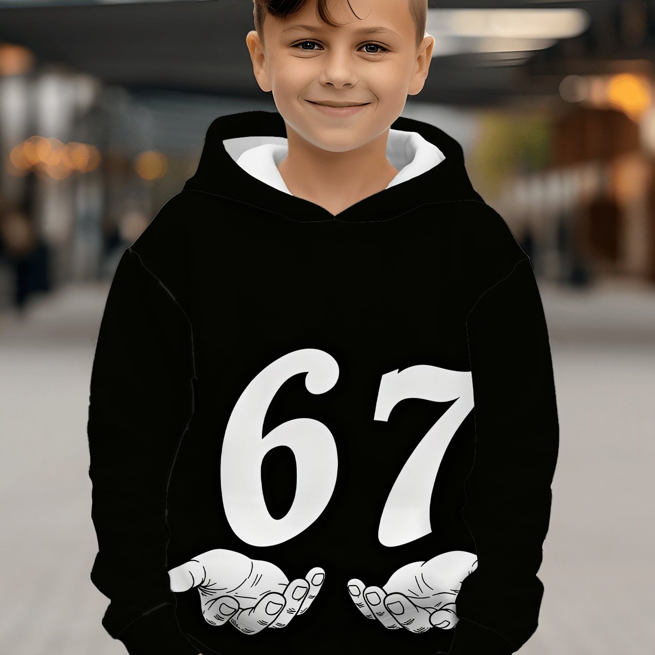 TEMU [cool And Casual| Digital Printing] Boys' Number- Themed 3d Printed Hoodie, Trendy Sports Top, Casual Long- Sleeve Jacket, 95% Polyester 5%