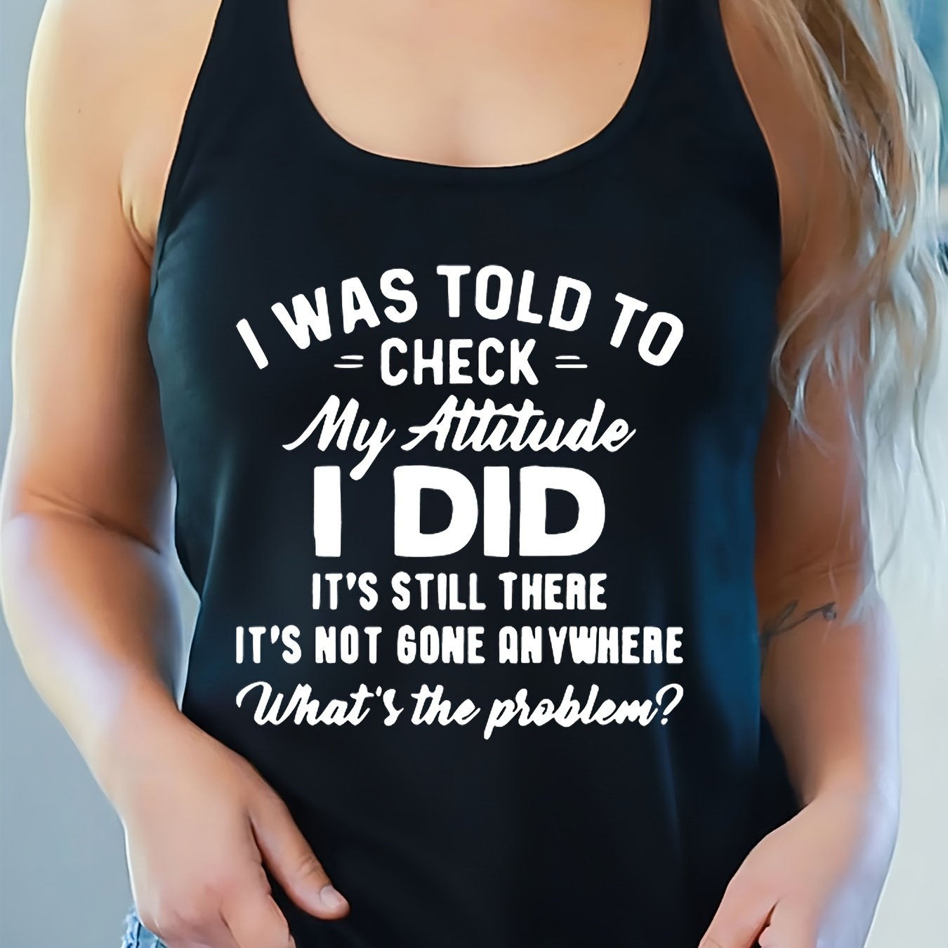TEMU Women' Sleeveless Tank Top Fitted Gym Shirt - Sassy Quote & Design, Non- Backless Blouse Top Suitable For Beach Vacation, Casual Wear, Spring