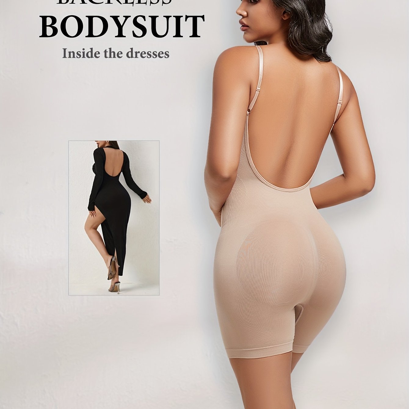 1pc Seamless Shapewear Bodysuit For Plus Size Women, Waist-cinching, Tummy Control, Hip-lifting, Backless, Back-defining, Boxer Brief Style
