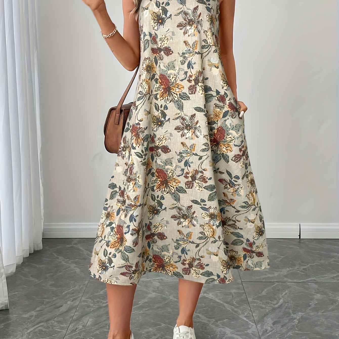 E-shop Damen A-Linien Kleid ohne Ärmel, Rundhalsausschnitt, , elegant, bedruckt