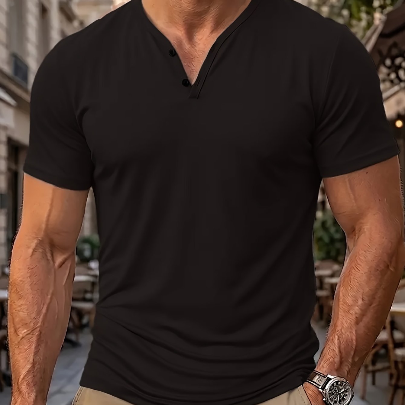 TEMU Camiseta Henley de secado rápido y absorción de humedad para hombre - Camiseta , transpirable y elástica con cuello V y botones al , adecuada