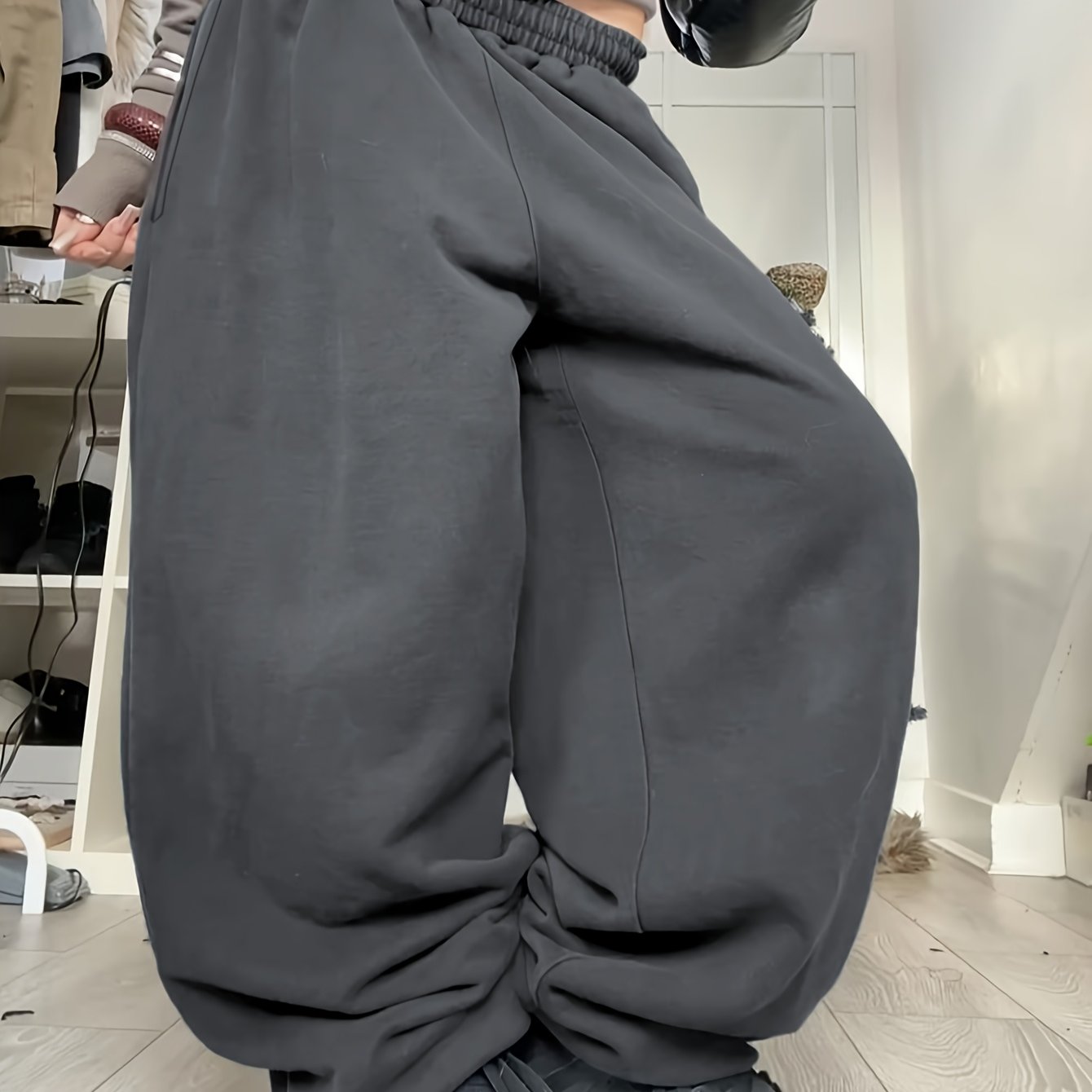 TEMU Women' Color Wide-leg Pants, Street Dance Hip-hop Casual Ankle-cinching Joggers With Adjustable Cuffs And Pockets, Suitable For Jazz Dance Or