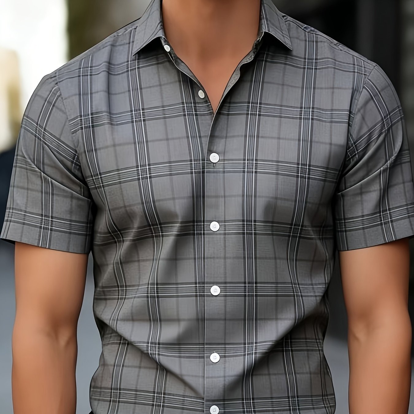 TEMU Men's Multicolor Plaid Shirt Gray/ Blue/berry Color/fog Fit Short Sleeve Retro Plaid Shirt, Plus Size