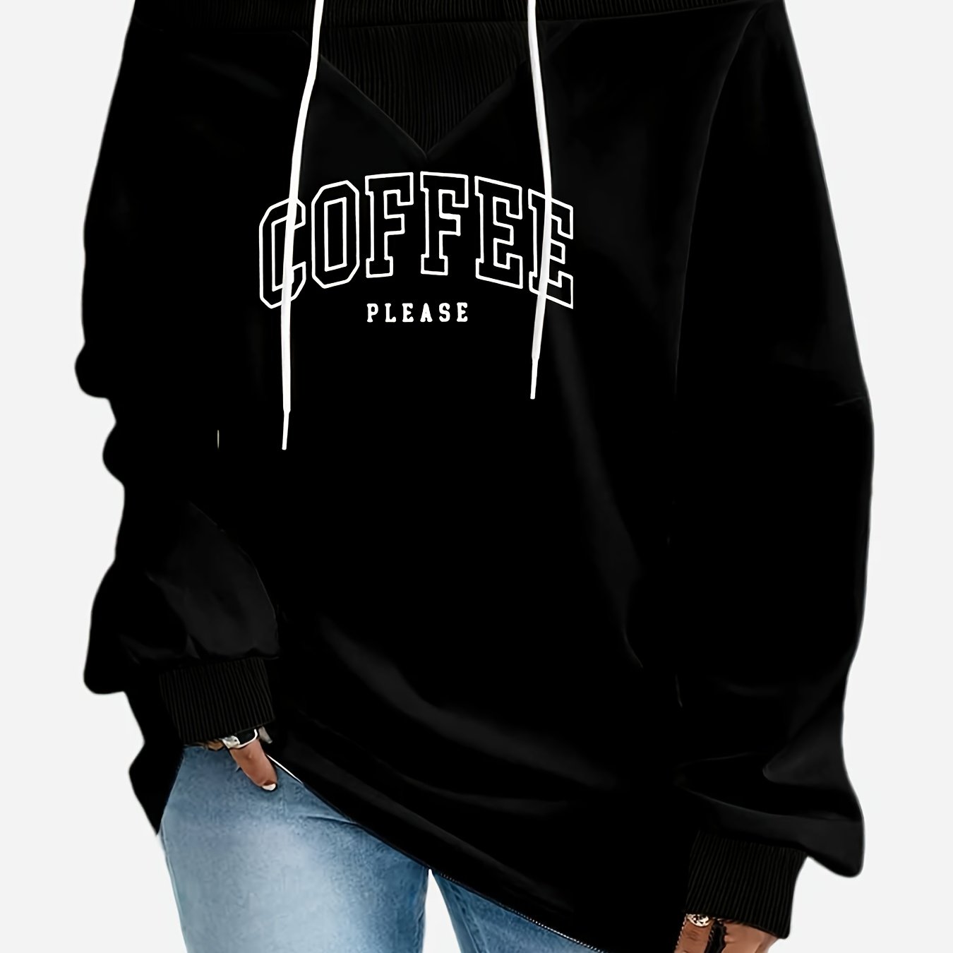 TEMU Plus Size - Buchstaben Print, Lazy Style Trendige Damenmode in großen Größen, One-Shoulder Sweatshirt, lockere und figurbetonte Passform, Größe