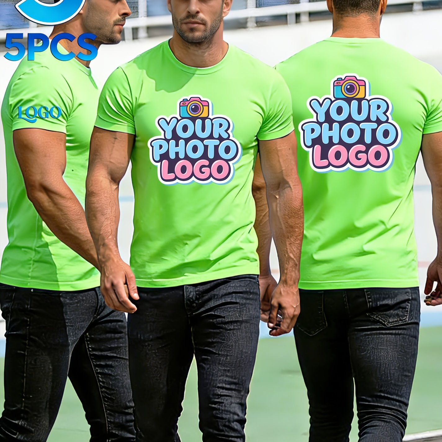 TEMU Custom Product 5pcs Set Men's Fitness T-shirt, Printable Parts Your Picture/logo/family/lover/inspirational Slogan/scenery, Personalized Short