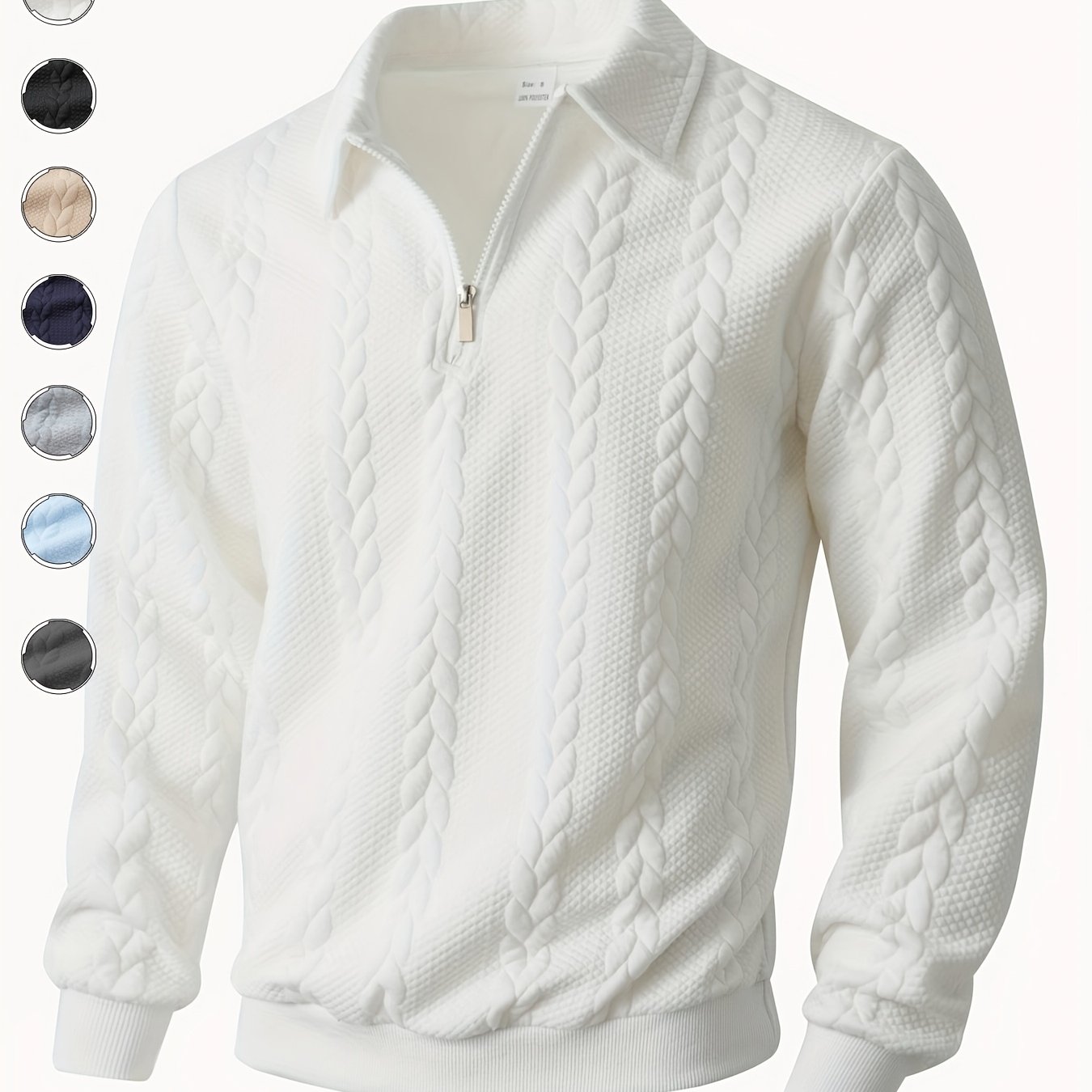TEMU Kj-w034 Knitted Stand Collar Half-zip Jacket Sweatshirt Outerwear With Long Sleeves, Autumn/winter Plus Size Men's Casual Outerwear, Fashion