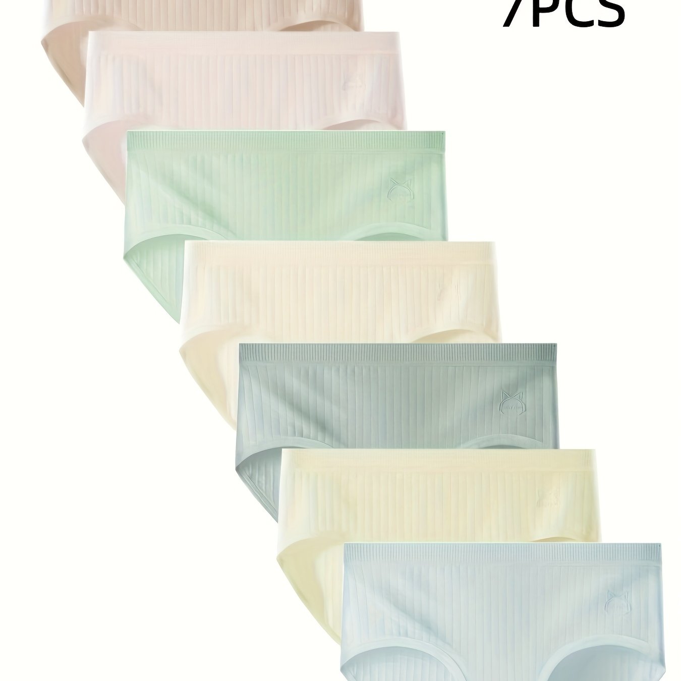 Image of 7-pc Solid Color Easy Girls Panties, Mid-waist Comfortable Breathable Student Briefs, Cute Cartoon Print Big Size Underwear For