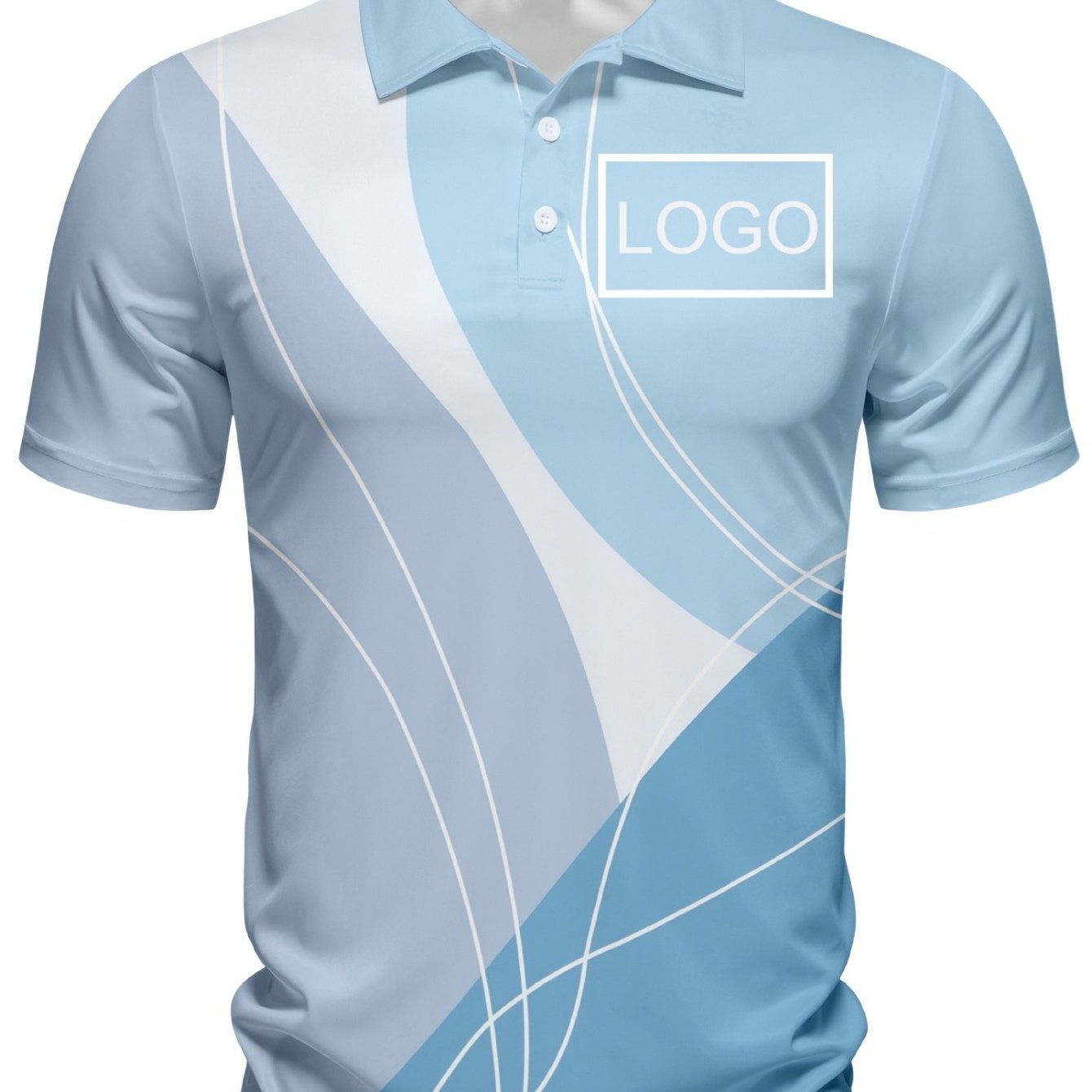 TEMU Plus Size Custom Summer Men's Short Sleeve Collar Casual Shirt Blue Geometric Color Streetwear
