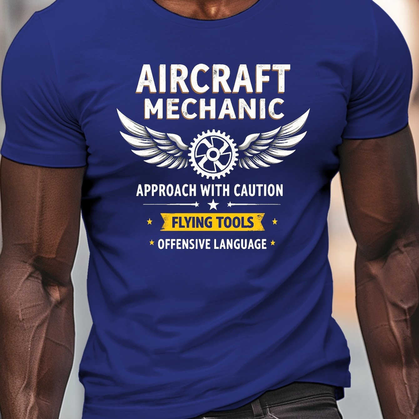 TEMU Men's Aircraft Mechanic Graphic T-shirt - Flying Tools & Gear Design, Lightweight Breathable Crew Neck Tee For Aviation Enthusiasts, Summer