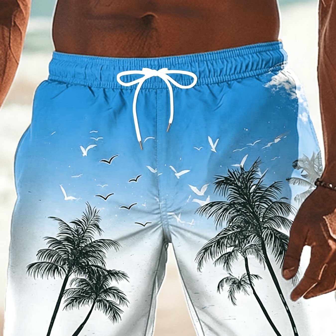 TEMU [print Design - Not Textured] Men's Beach Shorts, Men's Shorts, Palm Tree Pattern Print, Athletic Shorts, Lightweight Shorts, Casual Shorts With