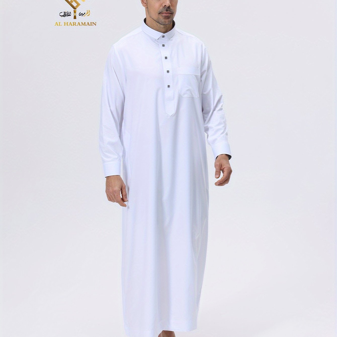E-shop 2025 Katar Thobe Neueste Premium Herren Arabische Robe, Weiches Anti-Pilling Material, Modisches Langarmhemd mit Knopfverschluss, Gebetsrobe,