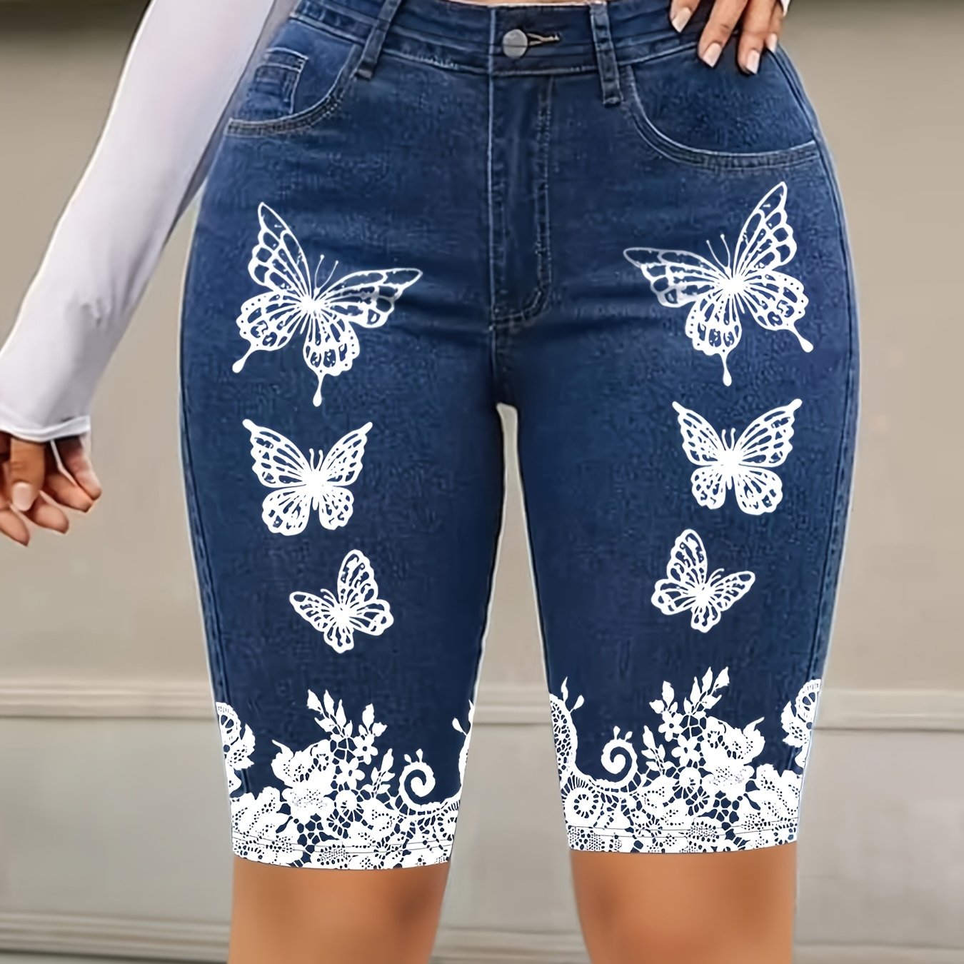 TEMU ["Leggings Stampati - Tessuto Non Denim Sintetico] Pantaloni Skinny Stampati, Senza Texture - Tessuto Non Denim Sintetico, Pantaloni Capri da