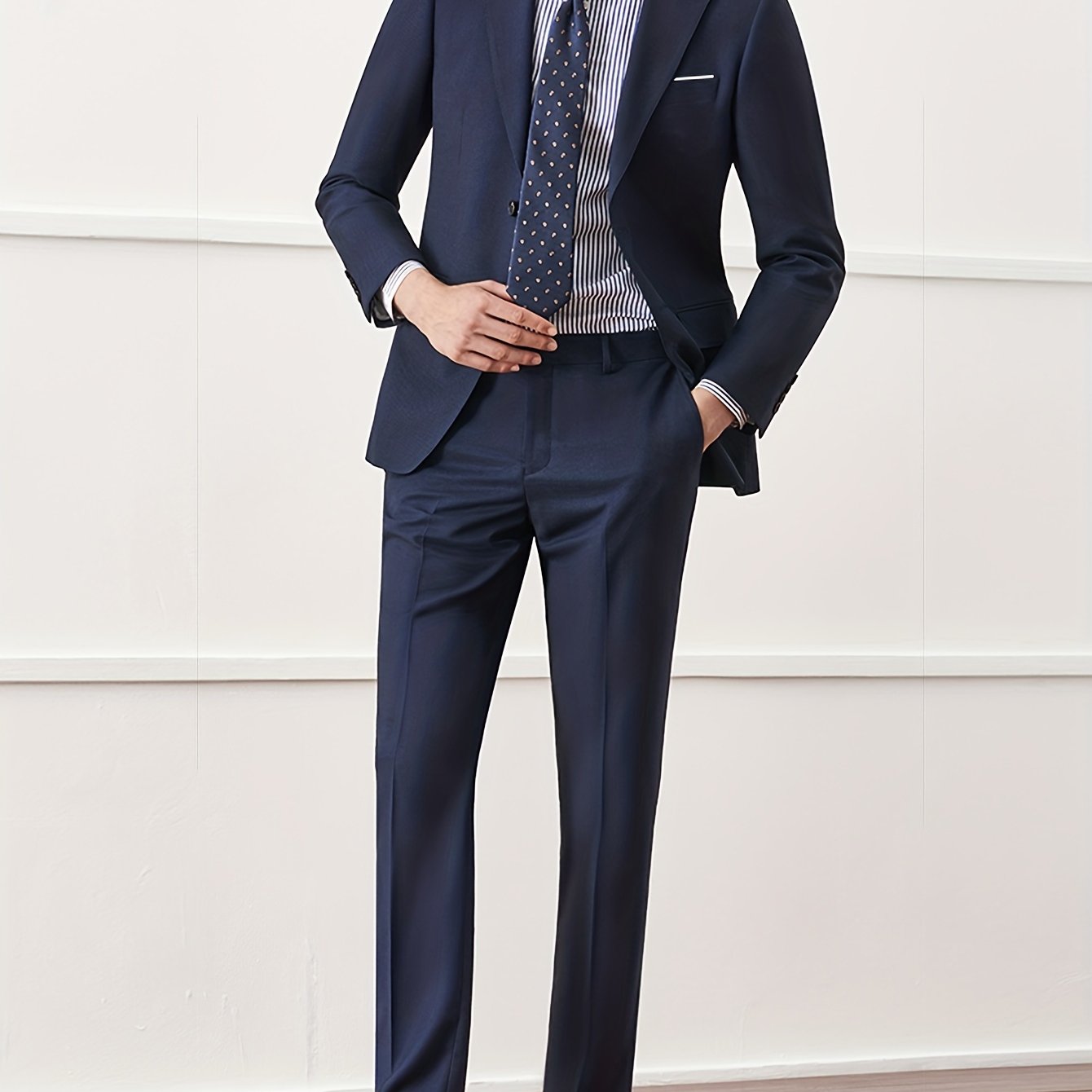 mens 2 piece suit set business suit solid two buttons lapel classic blazer plus suit pant casual business style formal attire