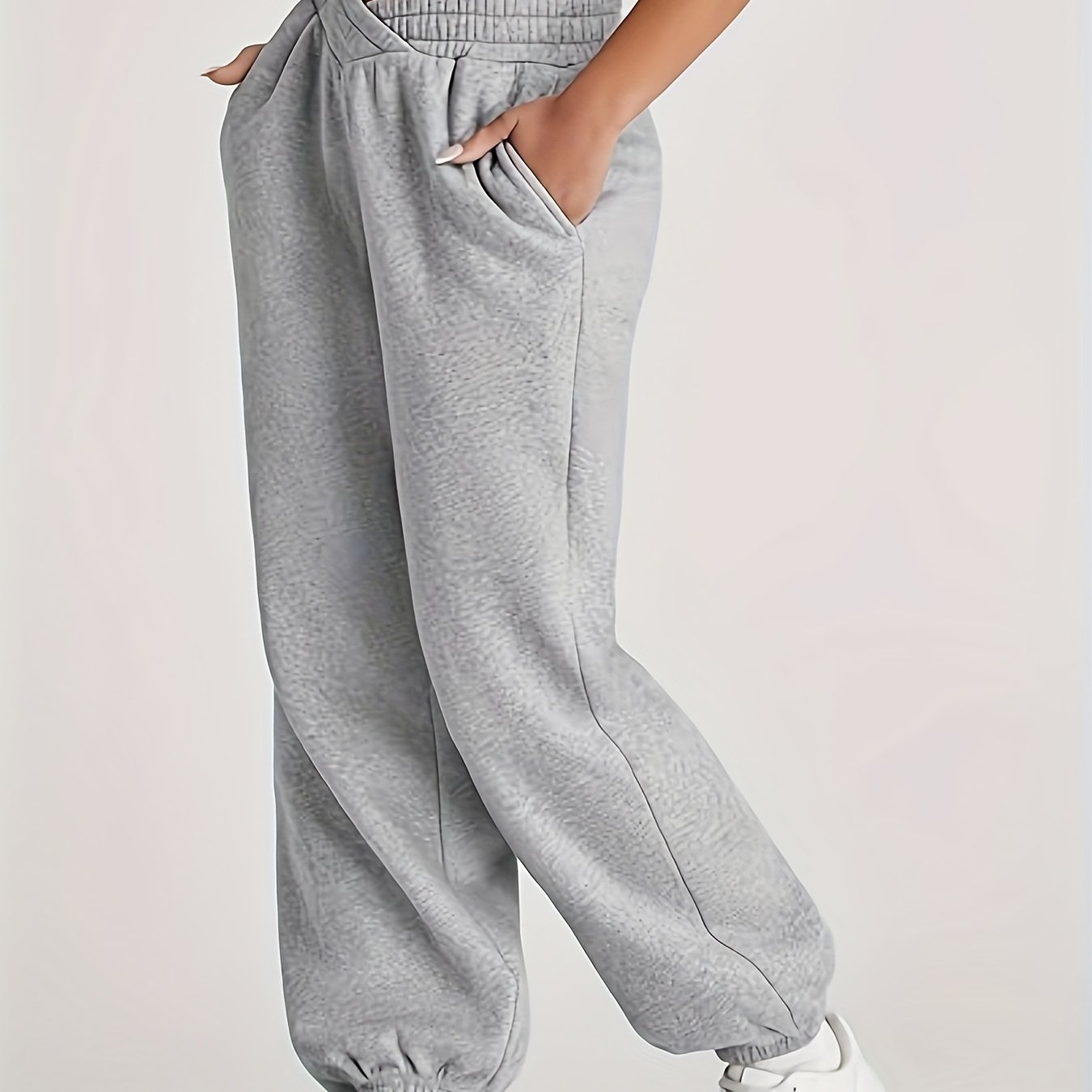 Women's Waist Casual Pants - Relaxed Fit Tapered Leg, Medium Elasticity , Solid Color Versatile Lounge & Casual Attire, Comfortable Clothing, Crossover Waistband, Soft Fabric