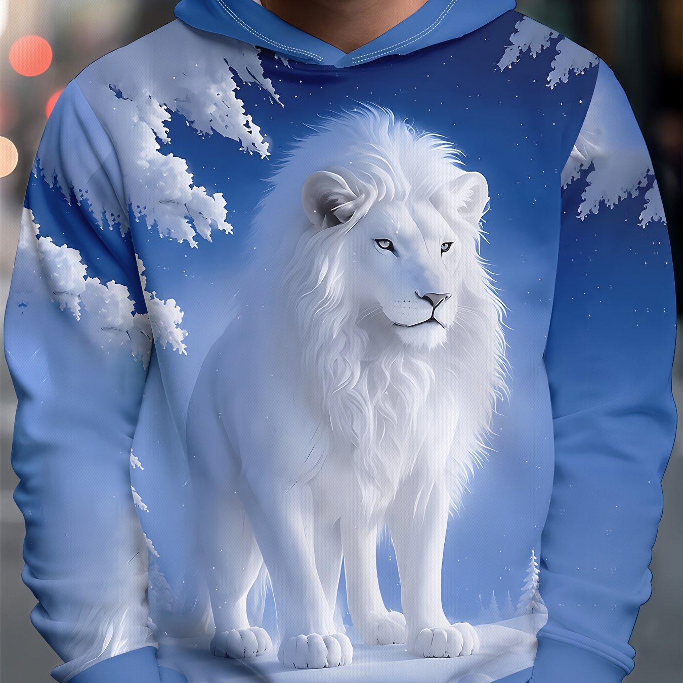 TEMU 's 3d Long-sleeve Casual Hoodie, Starry With White Lion Graphic Hooded Sweatshirt, Stylish Men's Hoodie, Daily, , Sports Wear For Spring, Autumn