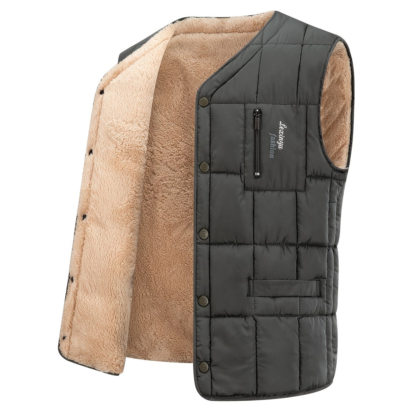 TEMU Men's Winter Thickened Short Collar -style Vest, Casual And Warm Men's Waistcoat
