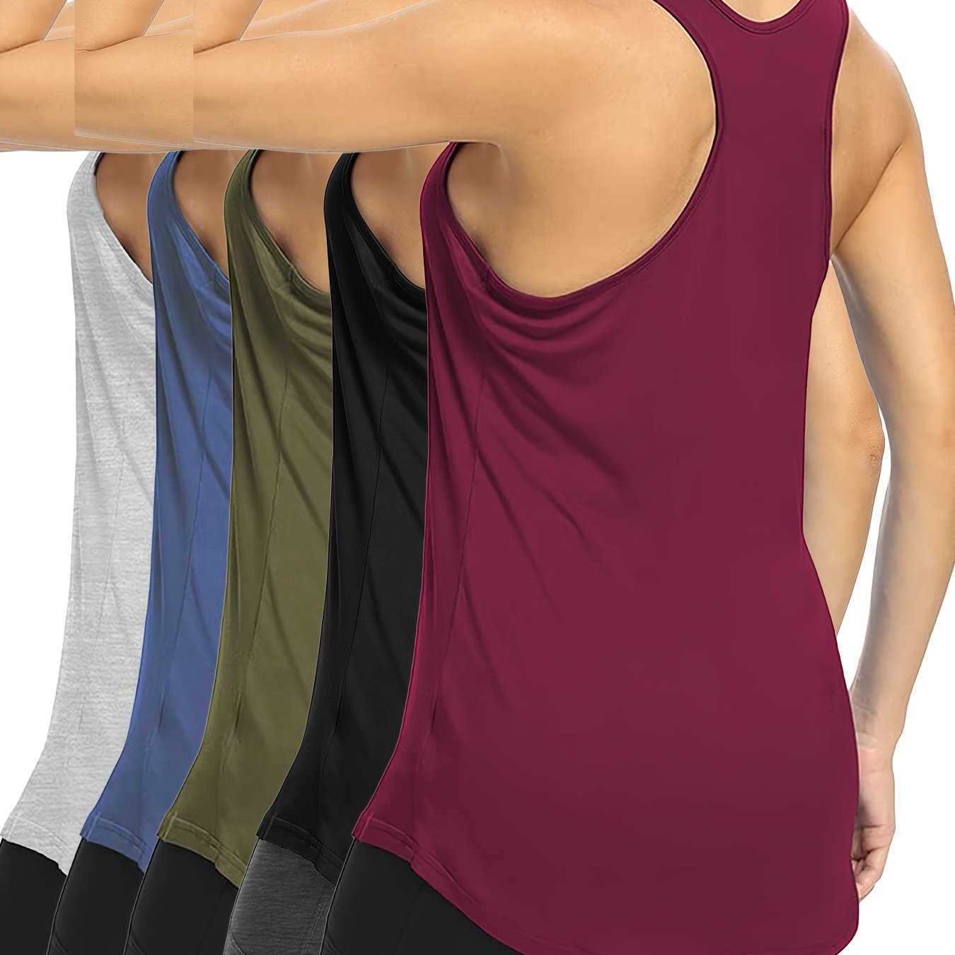 5pcs Set Yoga Top Long Vest Loose Racerback Sports Top Suitable For