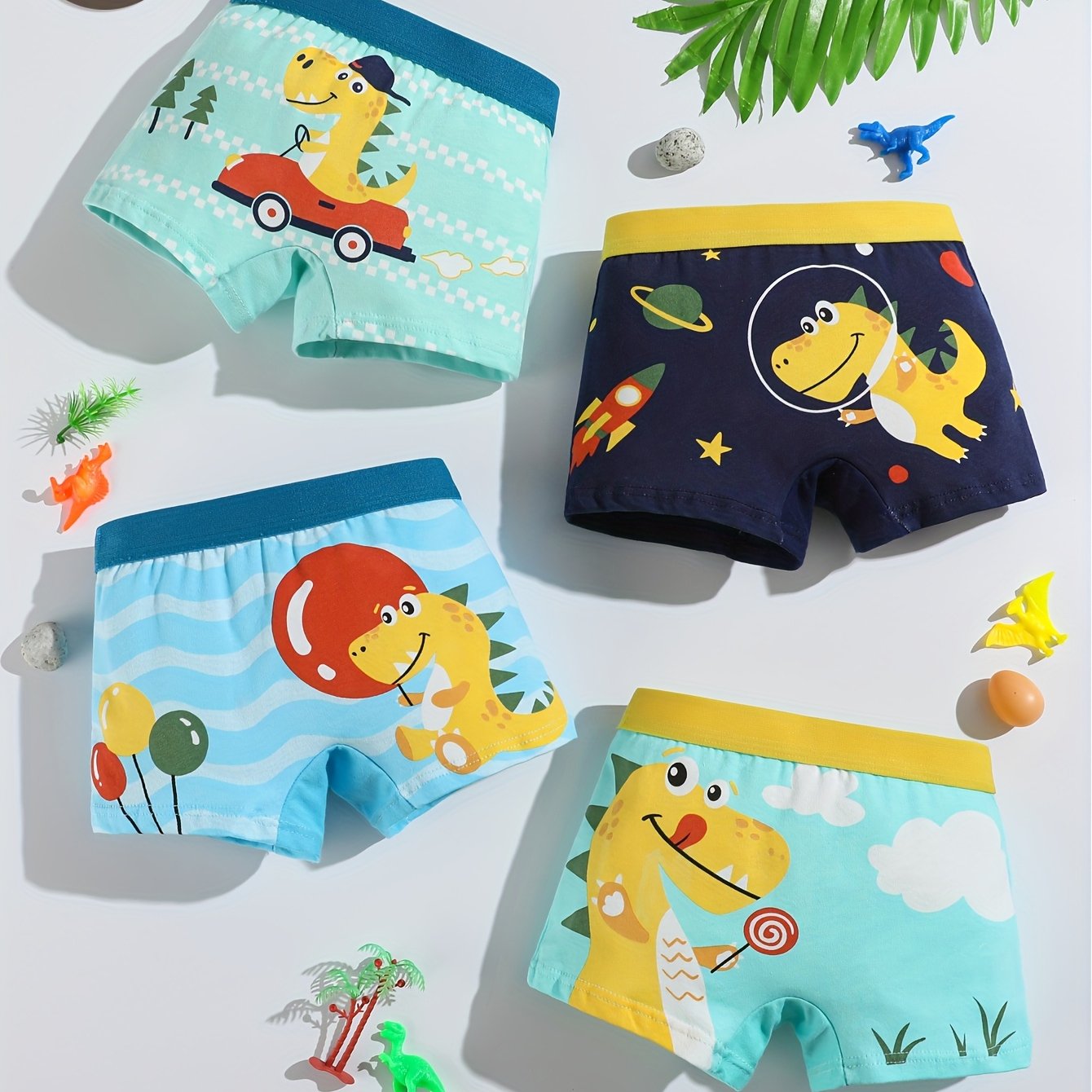4pcs Boys' Cute Dinosaur Briefs, Stretchy And Soft