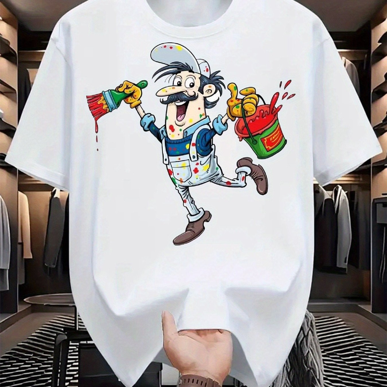 1pc Men's Painter T-shirt | Vintage Artist Design, Casual Round Neck, Short Sleeve, Machine Washable