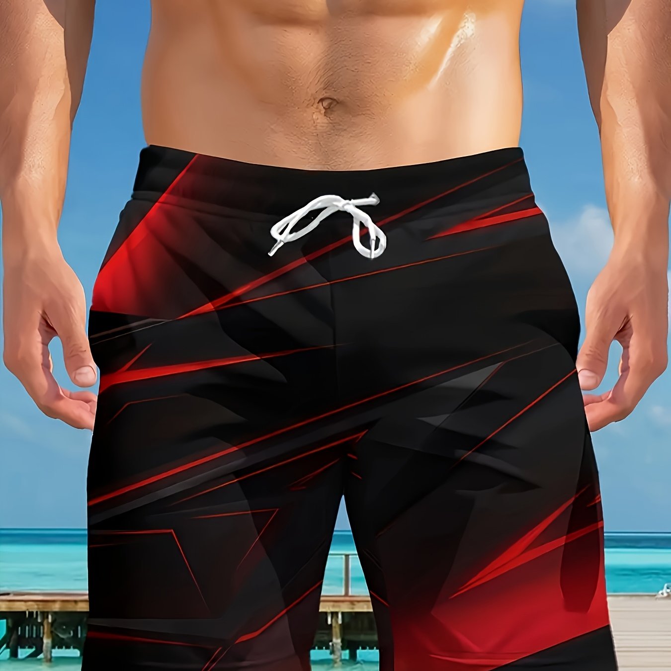 TEMU Eleganti shorts da bagno casual da con stampa 3D e coulisse in vita. per gite in spiaggia, surf e uscite casual. Un capo originale per le