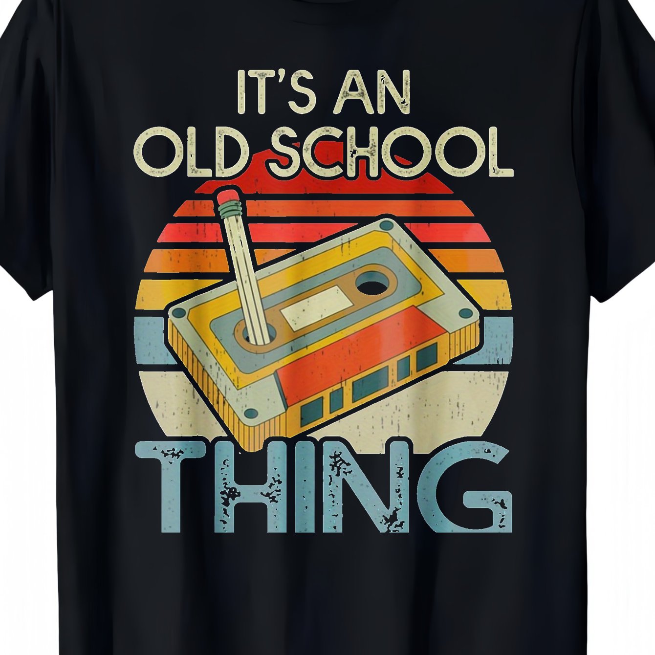 TEMU Tape Pattern T-shirt- Unisex 80s And 90s , Casual Crew Neck T-shirt, Black Stripes And "this Is Old School Style" Print, Retro T-shirt