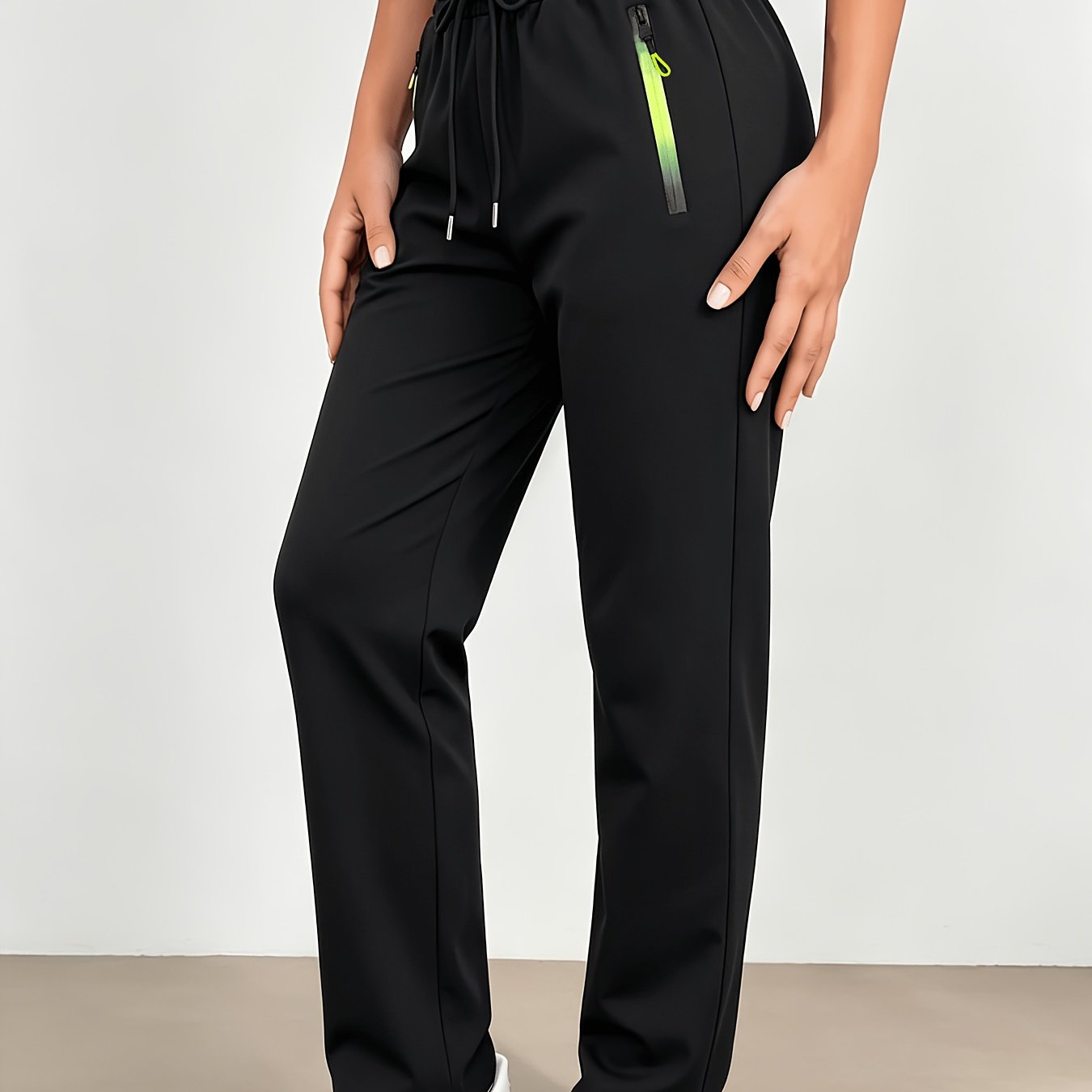 TEMU New Women's Athletic Casual Long Pants, Gradient Zipper Pockets, Lightweight And Breathable, Suitable For Running, Outdoor, And Daily Wear