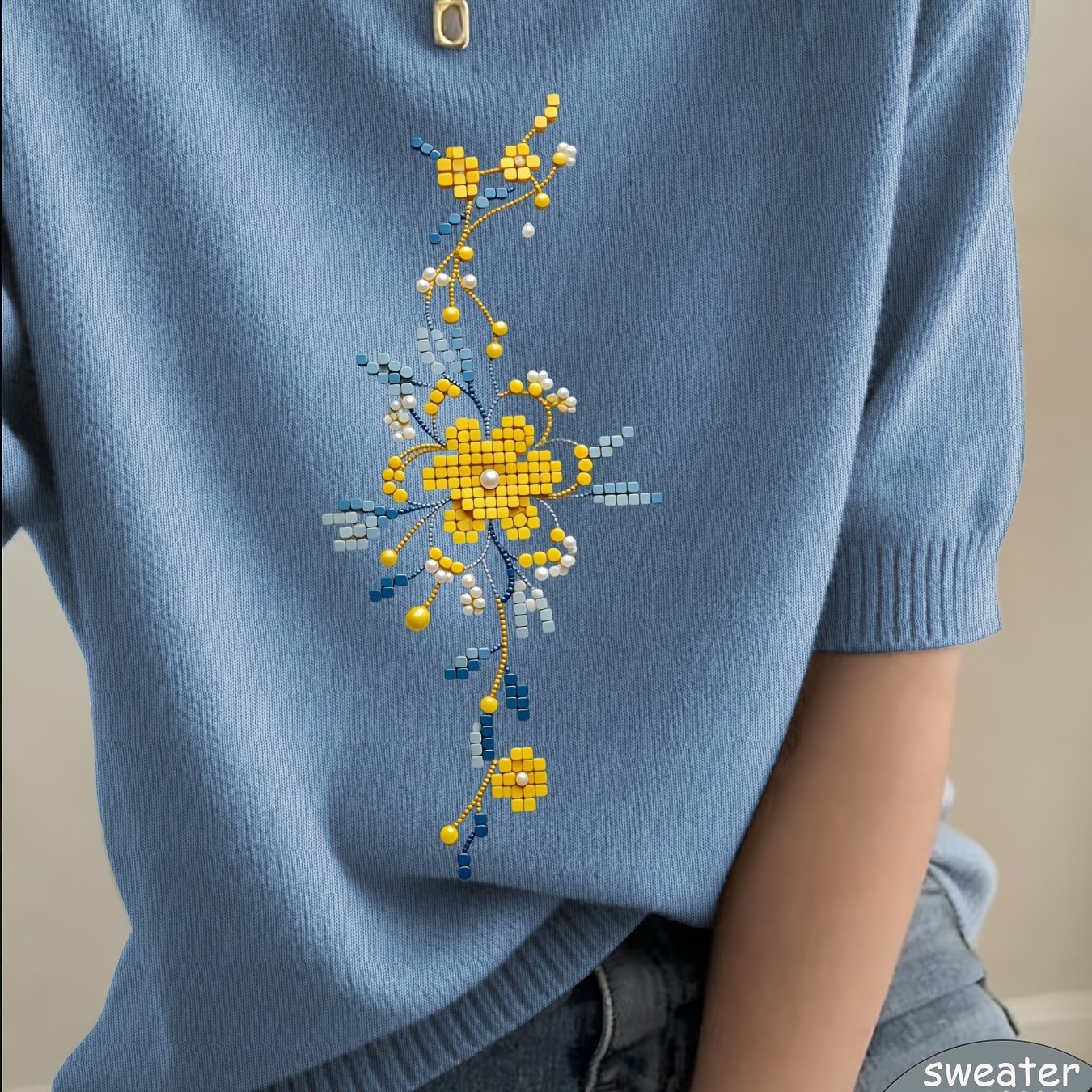 TEMU Sweater Specialty Store - Only Selling Fabric Sweaters, Women's Round Neck Short Sleeve Fabric Sweater, Polyester Micro-stretch Soft Loungewear