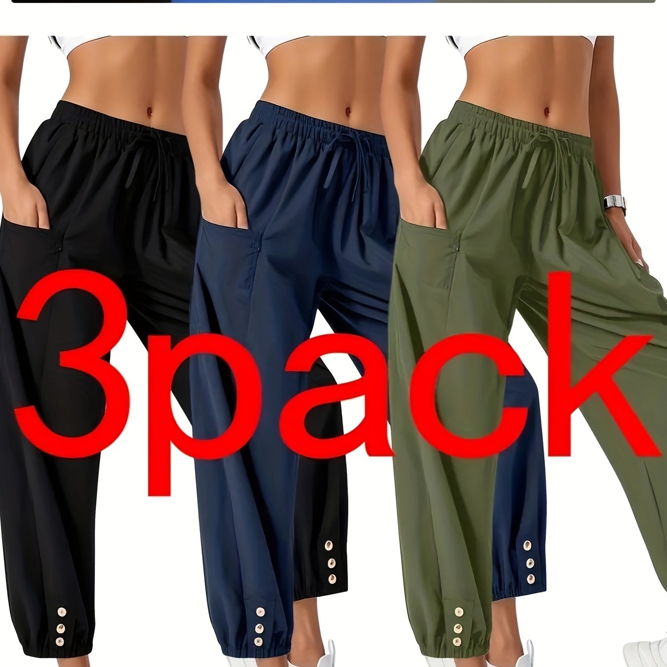 TEMU 3-pack Autumn Couple's Universal Loose High-waist Wide Leg Casual Pants With Button And Side Slit Design, Elastic Waistband & With Pockets For Outdoors