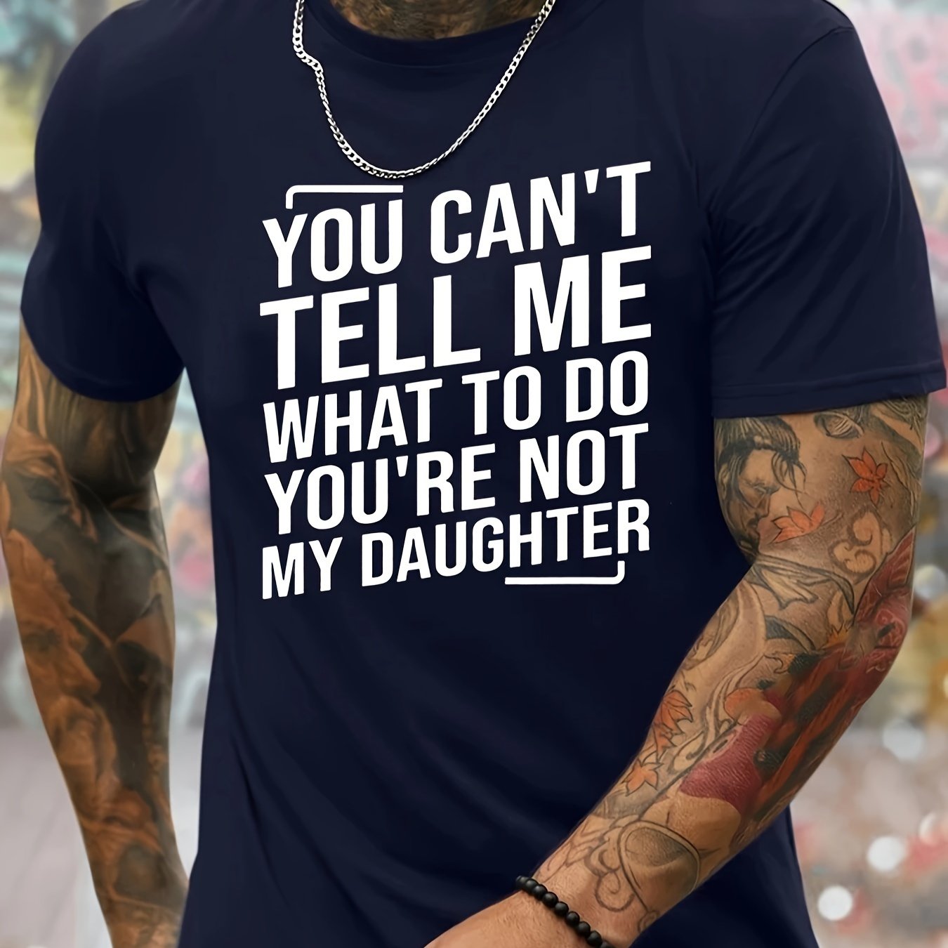 TEMU You Me You're Not My Daughter Print Men's Crew Neck Fashionable Short Sleeve Sports T-shirt, Comfortable And Versatile, For Summer And Spring,