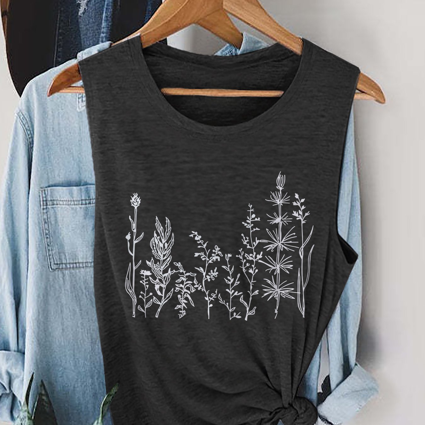 TEMU Camiseta sin con estampado , Top casual sin para verano y , Ropa de mujer