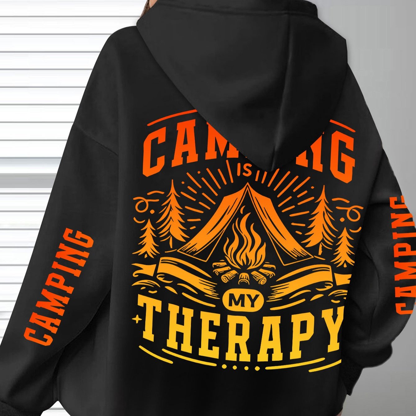 TEMU Plus Size - Plus Size - Plus-size Comfortable Popular Camping Hoodie With Print - Soft Casual Long-sleeve Pocket, Cozy Women's Plus-size Autumn