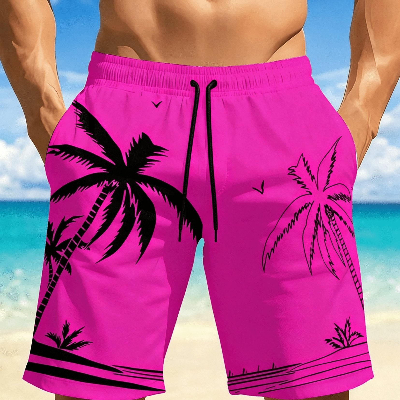 TEMU Men's Quick-dry Breathable Beach Shorts, Featuring Colorful Printed Designs, Elastic Waistband With Drawstring, And Pockets, Shorts Are Perfect
