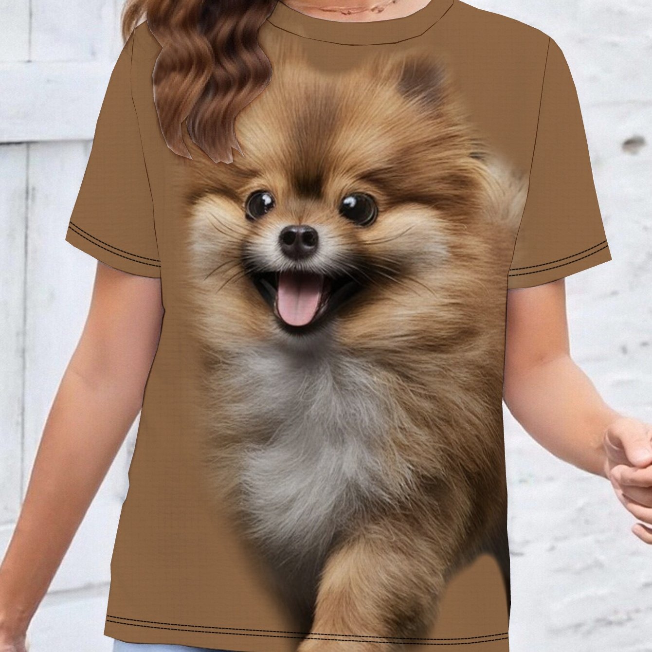 TEMU Flowers Fluffy Pomeranian Print Coded Women's Short Sleeve Clothing