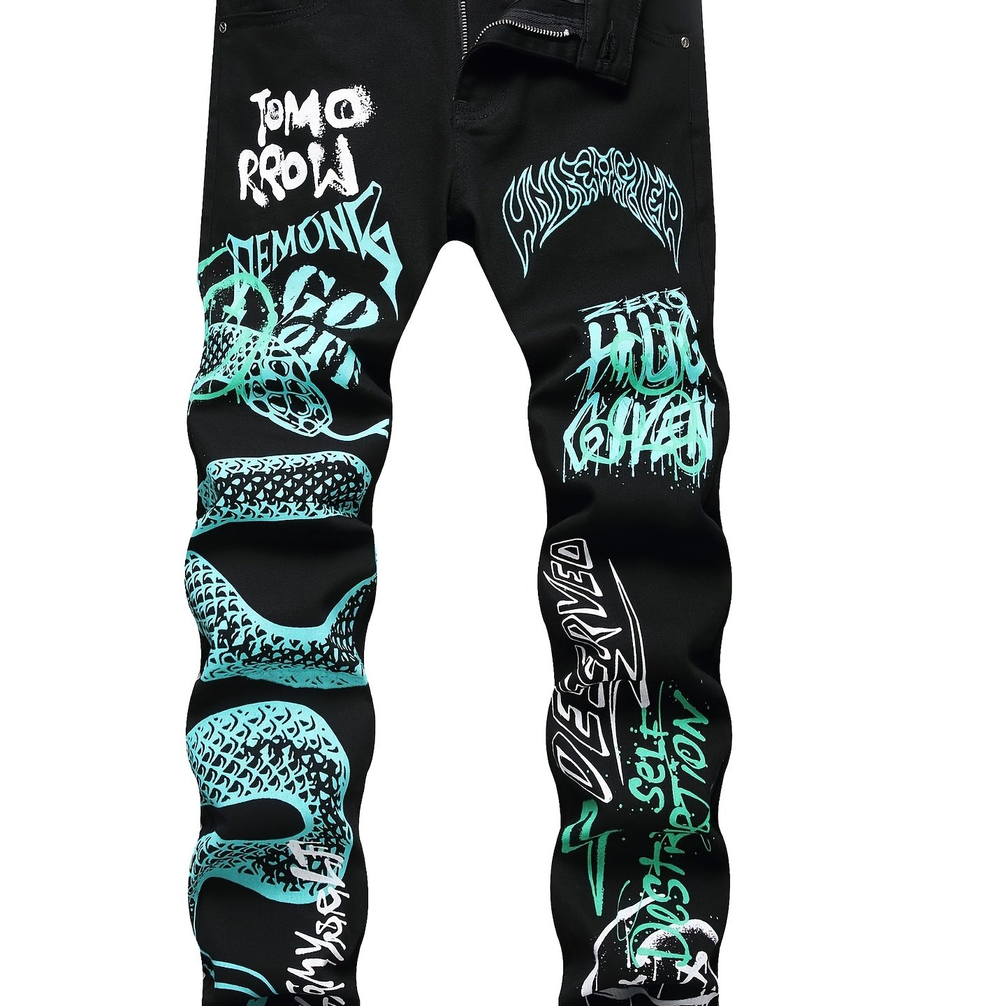 Image of New Styles For Spring And Summer! European And American Men's Slim - Fit Straight - Leg Jeans. Trendy Cool Colorful Prints. High - Street Style, Slim - Fit, Elastic Black Skinny Denim Long Pants.