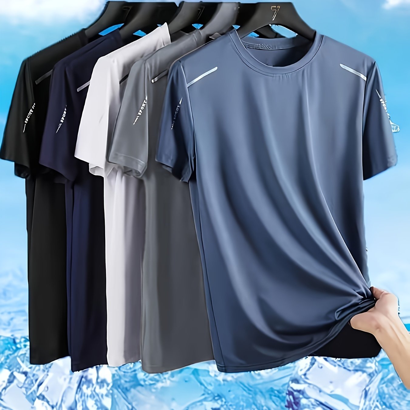 TEMU 5pcs Men's Quick- T-shirt Set - Breathable Sweat-absorbing Round Neck Short Sleeve, Available, Suitable For Gym And Summer Activities, Fitness